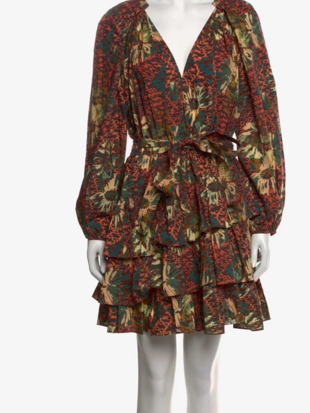 Ulla Johnson Miranda Dress Size 4 Floral Tiered Ruffle Boho Belted Mini